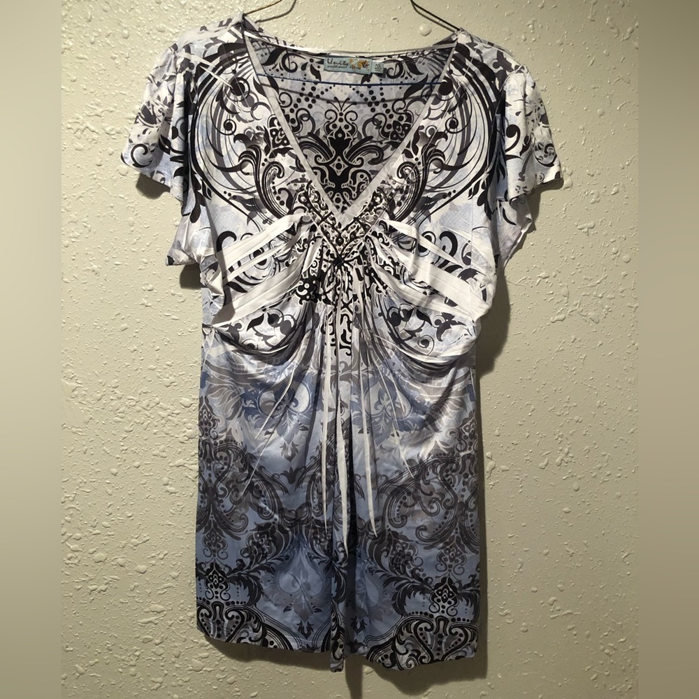 Silky short sleeve blouse. Petite XL